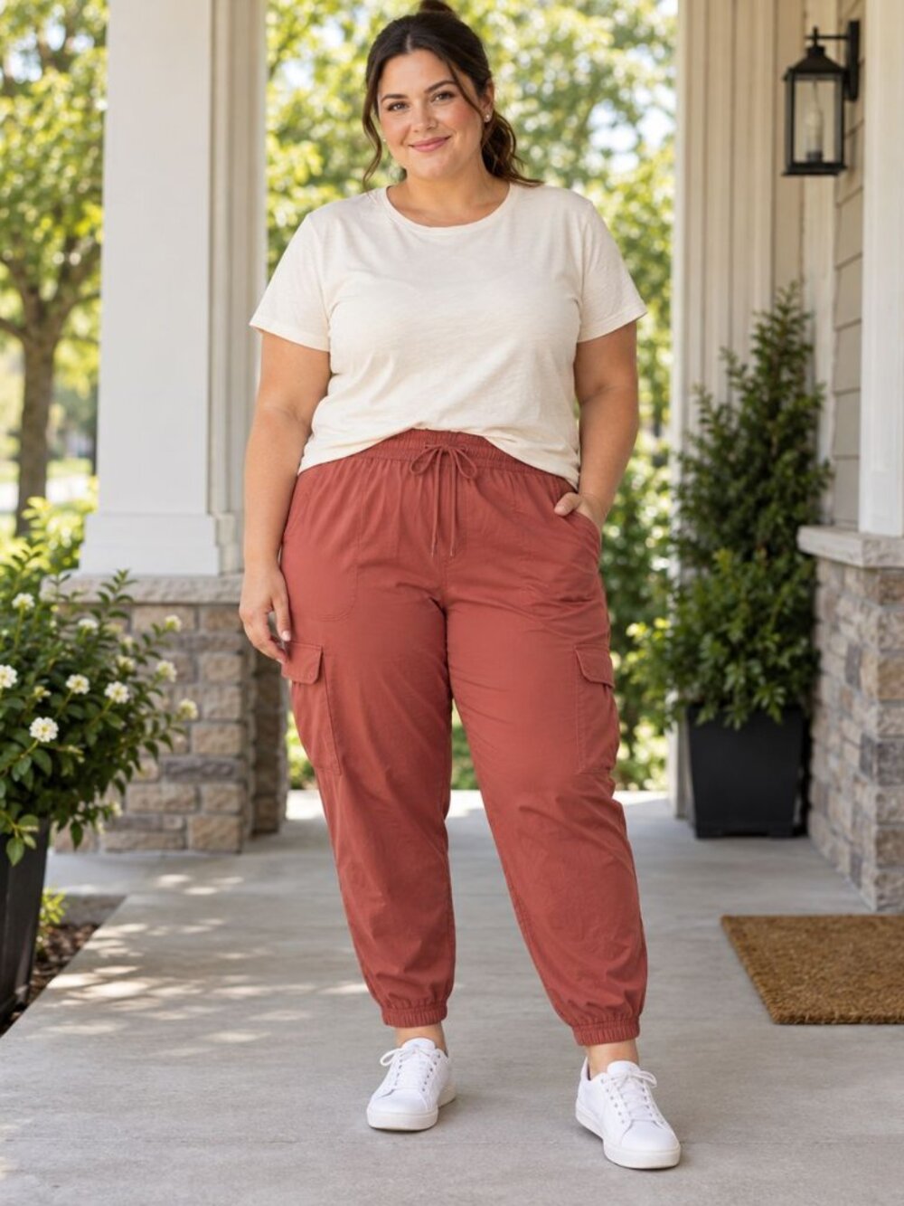 Maurices 3X Rust Cargo Jogger Pants Drawstring Athleisure Utility